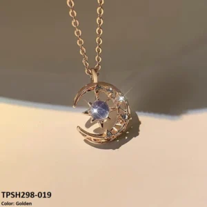 TPSH298 XST Moon/Aqua Curb Chain Pendant - CPSH